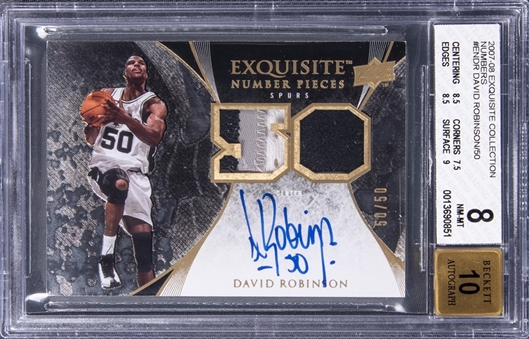 2008 Upper Deck Exquisite "Number Pieces" #EN-DR David Robinson Signed Dual Patch Card (#50/50) Jersey Number! - BGS NM-MT+8/BGS 10